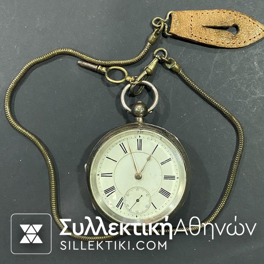 Pocket Watch WALTHAM 55 mm Silver with Key Working...